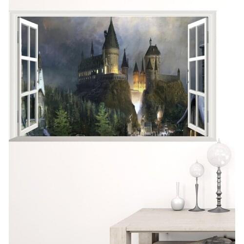 Cartoon wall Stickers For Kids Rooms Bedroom Living Room 3D Window castle Wall Decals Poster