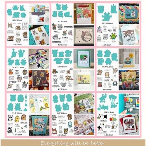 Mix Cartoon Animals Dinosaur Panda Fox Lovely Dog Metal Cutting Dies Match Combine Clear Silicone Stamps Scrapbook Cards 2020