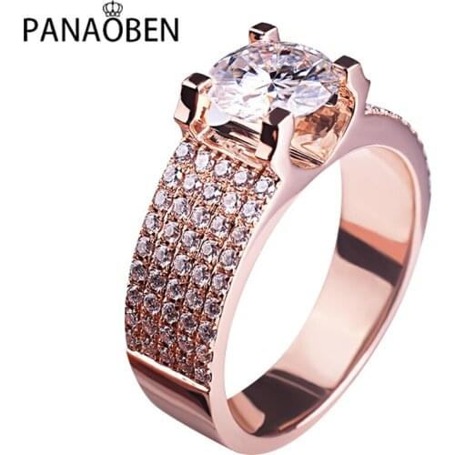Rose Gold Ring Real 925 Sterling Silver Men and Women Couples Luxury Elegant Charm Diamond Jewelry Engagement Wedding Party Cute