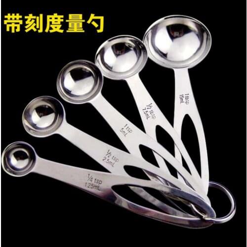 Wholesale 200set high quality 5pcs/setmeasuring spoon useful stainless steel coffee measuring spoons