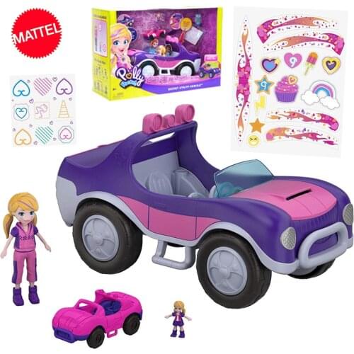 Original Polly Pocket Mini Car Pollyville Party Limo Truck Box Birthday Toys Girls Children Gift Doll House Accessories Bonecas