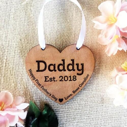 Daddy Ornament - Fathers Day Gift - First Fathers Day - Daddy Established - Dad Ornament - Wood Heart Ornament - Personalized F