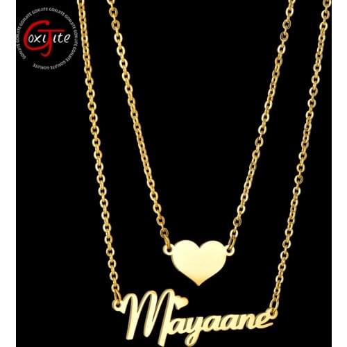 Goxijite Fashion Double Layer Name Necklace For Women Custom Jewelry Personalized Heart Name Pendant Necklace Lover Gift