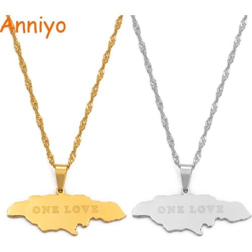 Anniyo Map of Jamaica With NOE LOVE Pendant Necklaces Stainless Steel Jamaica Maps Chains Jewelry Jamaican Gifts #112921