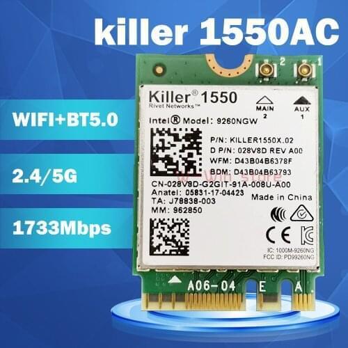 For Killer 1550 Intel 9260 9260NGW NGFF 1730Mbps WiFi + Bluetooth 5.0 802.11ac Card
