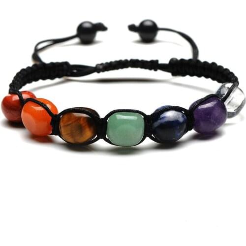 Natural Stone Woven Rope Bracelet Tiger Eye Lapis Lazuli Colorful 7 Chakra Energy Yoga 7*9mm Beaded for Women Charms Bracelets