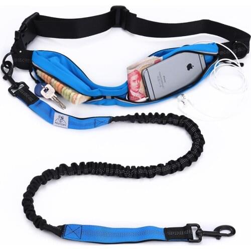 Durable Handsfree Bungee Dog Leash With Pocket Reflective Adjustable Waist Belt Running Pet Leash For Medium Large Dogs