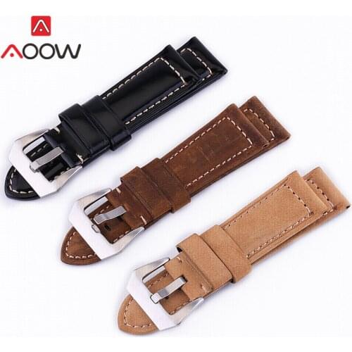 20mm 22mm 24mm 26mm Genuine Leather Watchband Pattern 316 Stainless Steel Buckle Men Replacement Bracelet Band Strap for Panerai