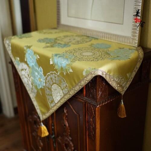 Luxury Blue Peony Tablecloth Handmade Brocade Fashion Wedding Table Runner Traditional Embroidery Home Hotel Villa Decoration