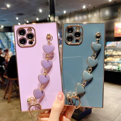 GIMFUN Luxury Plated Love Heart Bracelet Phone Case for iPhone 11 12 Pro Max XS Max X XR 7 8 Plus Candy Wristband Soft Tpu Case