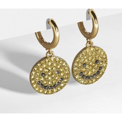 1 Pair Funny Smile Face Pendant Hoop Earrings for Women Men Handmade Gold Metal Color Endless Circle Earrings Jewelry