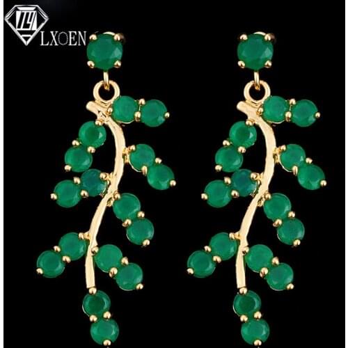 LXOEN Bohemian Green Leaf Long Drop Earrings With Gold Color Crystal Zircon Earrings For Women Jewelry bijoux Gift brinco