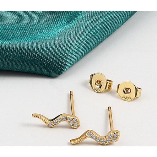 Binmonray 925 Sterling Silver Simple Zircon Mini Small Snake Stud Earrings for Women Delicate Shining Animal Earrings Jewelry
