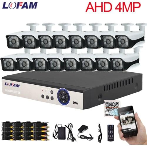 LOFAM 4MP AHD 16CH CCTV System 16CH DVR NVR Security Camera System 16 X 4.0MP Outdoor Waterproof Video Surveillance Camera Kit