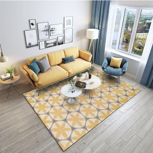Stylish Nordic Geometric Flower Yellow Gray Circle Bedroom Living Room Kitchen Door Mat Carpet CustomCustom Size