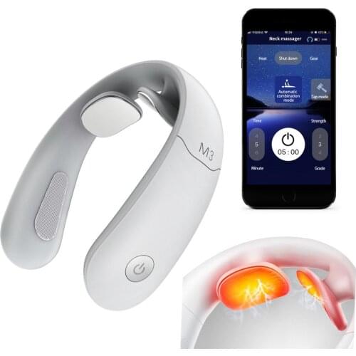 Smart Electric Neck Massager Rechargeable Pulse Heating Element Massager for Neck Cervical Vertebra Relax Pain Relief USB Cable