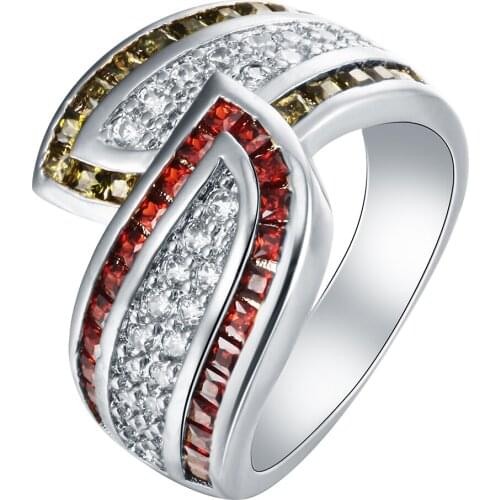 Unique party gift for women leaf green Red cz zircon princess wedding ring engagement RINGS JEWELLERY luxury wide finger ring