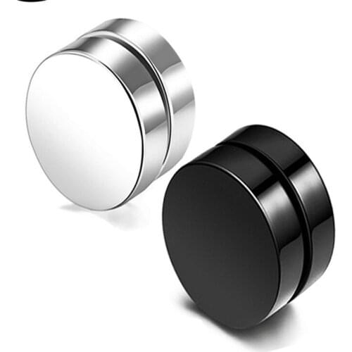 All-match Fashion Round Earrings With Magnets For Men Without Pierced Earrings, Black Titanium Steel Ear Clips, Punk Fake Earrin