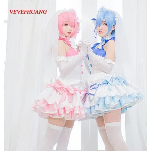 VEVEFHUANG Anime Re:Life In A Different World From Zero RAM/REM Wedding Dress Cosplay Costume For Halloween