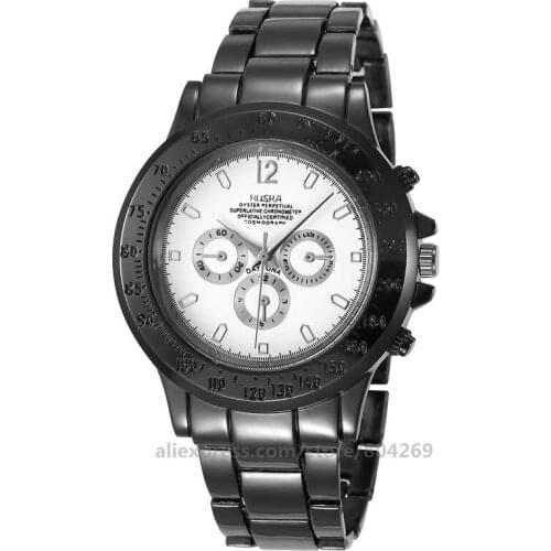 High Quality 8731 Rosra Fake Three Eyes Simple Design Men Wristwatch Alloy Black Quartz Casual Man Sports Mesh Wristwatch