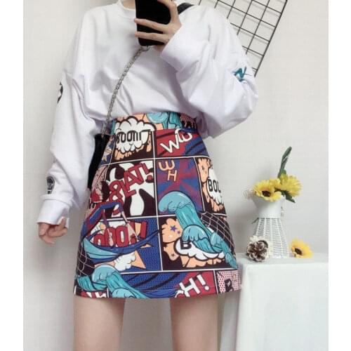 Womens Skirt Cute Cartoons Graffiti Slim High Waist A-line Tie-dye Short Skirts Wholesale Autumn New Trendy Female Clothing