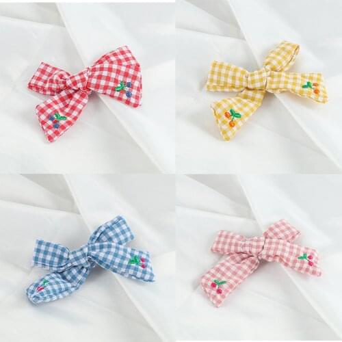 4 Style Plaid Cherry Embroidered Bowknot Hair Clips High Quality Bow Hairpins For Cute Women Girl Popular Barrettes Kid Headwear
