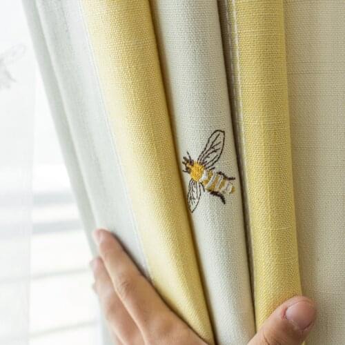 Yellow Stripe Embroidery Bee Cartoon Blackout Curtain For Chilrens Bedroom Iinsulated Thermal Kitchen Drapes Curtains ZH404&3