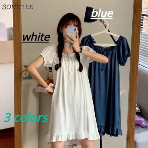 Sleepshirts Women Summer Soft Breathable Simple Sleepwear Ins Nighty Nightgown Feminino Cotton Korean Style Solid Homewear Cute