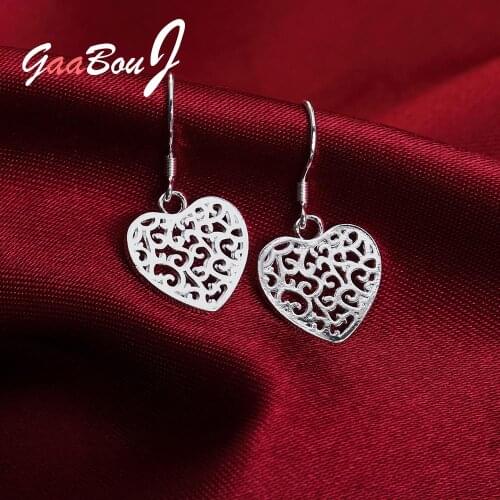 925 Sterling Silver Womens Hollow Heart Dangle Earrings Fashion Wedding Jewelry 2021 Trend Jewelry For Women GaaBou