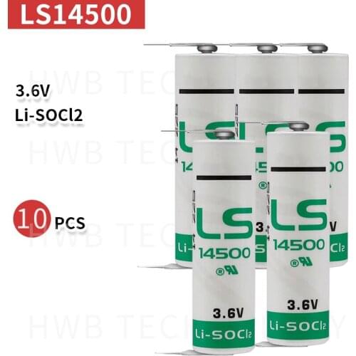 10PCS/lot New for LS14500 AA ER14505M 3.6v 2600mah lithium battery, with solder pins equipment and instruments battery