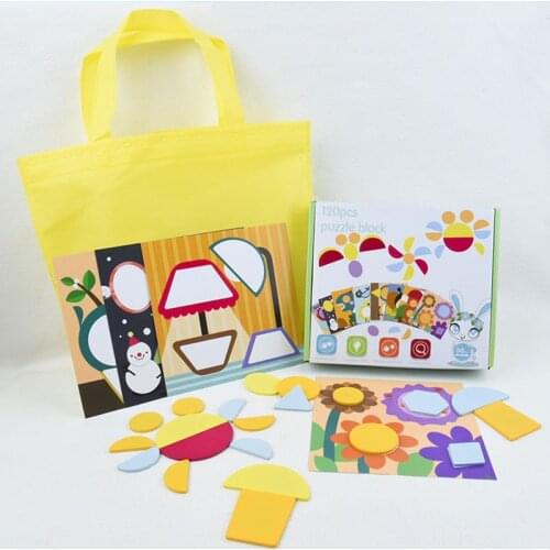 120Pcs Wooden Pattern Blocks Set Shape Jigsaw Puzzles Brain Teasers Tangrams Stacking Sorting Games Early Educational Learning