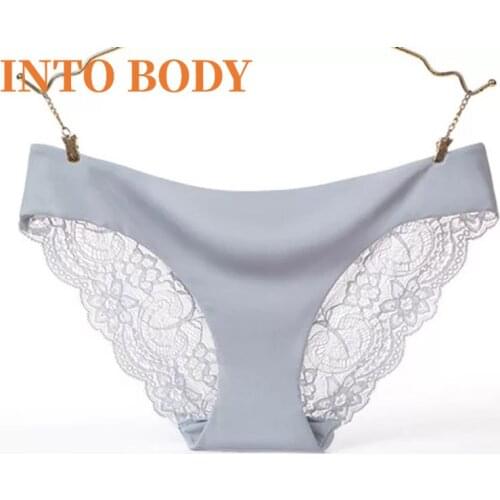 INTO BODY 2pcs/Sexy Lace Ladies Ice Silk Panties Panties Seamless Pants Girls Underwear See-through Underwear Panties Thong