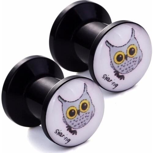2pcs/lot Acrylic Ear Piercing Cute Staring Owl Animal Ear Plugs and Flesh Tunnels Ear Stretchers Expanders Body Jewelry ET03