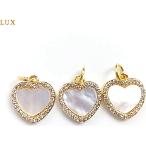 5pcs Heart Shaped Mother of Pearl Heart Pendant Necklaces For Women Charm CZ Micro Pave White Shell Pendant Jewelry Set Finding