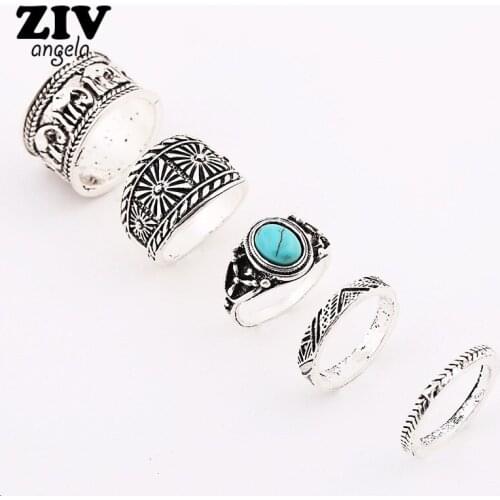 5PCS Vintage Bohemian Retro Influx Of People Creative Fashion Ring Elephant Set RingS Finger Bagues Charm Anelli