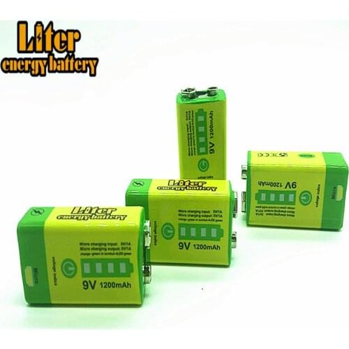9V 6F22 USB 1200mAh Li-ion rechargeable battery for smoke alarm wireless microphone Guitar EQ Intercom Multimeter Bank power
