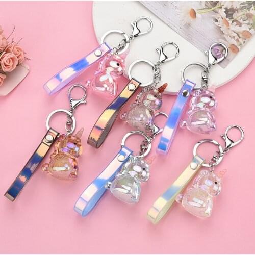 Acrylic Cartoon Unicorn Keychain Creative Leather Rope Keyring Women Girl Bag Pendant Gift Key Chain Gifts
