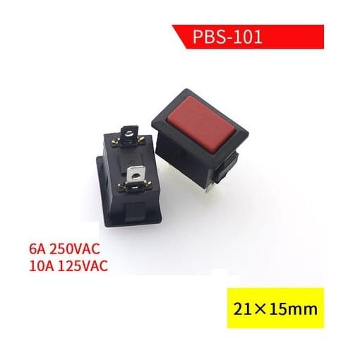 FREE SHIPPING 10 Pcs AC 250V/6A 125V/10A 2 Pin SPST Red Button Momentary Rocker Switch 1NO PBS-101