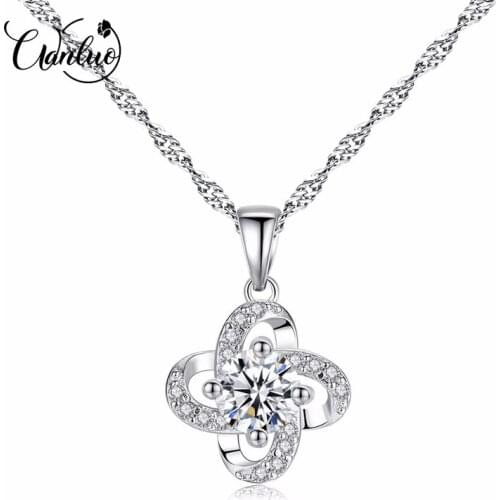 WANLUO Office Lady Miss Genuine 925 Sterling Silver Chain Necklace Birthday Party Flower Silver Pendant Necklace Fine Jewelry