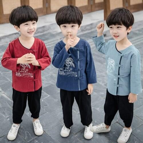 Children Chinese Style 2 Piece Tang Suit Clothing Baby Boys Hanfu Performance Hanfu Costume Outfits National Costumes SL1094