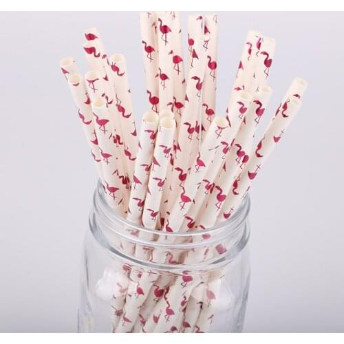 25pcs Flamingos Design Paper Drinking Straws For Birthday Wedding Party Baby Shower Party Disposable Paper Straws Supplies