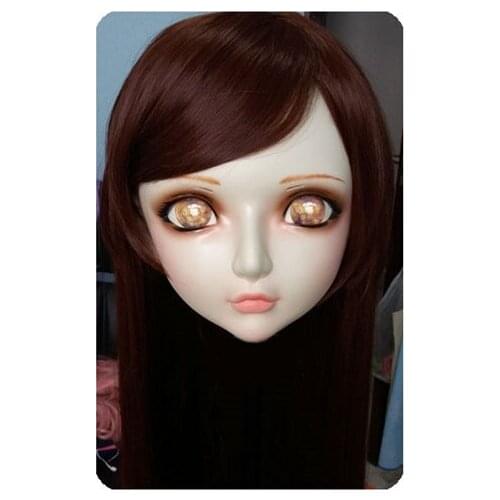 DM035) Women/Girl Sweet Resin Half Head Kigurumi BJD Mask Cosplay Japanese Anime Lifelike Lolita Mask Crossdressing Sex Doll