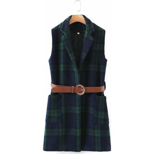 XEASY Women Elegant Plaid Notched Vintage blet Female Fashion Slim Streetwear Waistcoat Office Lady Casual Waistband Chic Tops
