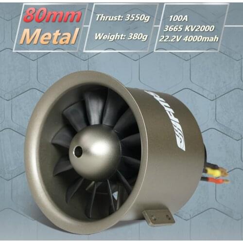 FMS 80mm Ducted Fan EDF Metal 12 blade With 3665 KV2000 Motor Engine Power 6S 3550g Thrust RC Airplane Jet Model Plane Parts