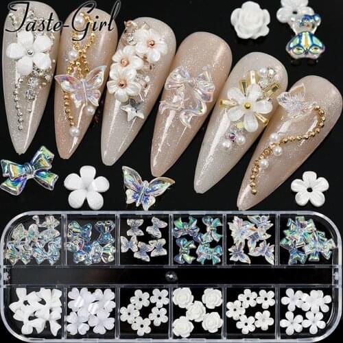 1 Box 3D Flower Butterfly Bow Tie Nails Accesorios Supplies For Professional Nail Art decoration Charms Manicure