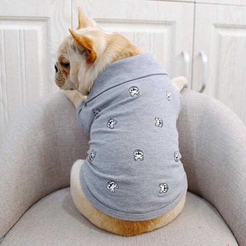 HSWLL Summer French Bulldog Clothes Pet Clothes Gray Embroidered Shirt Small Dog POLO Shirt