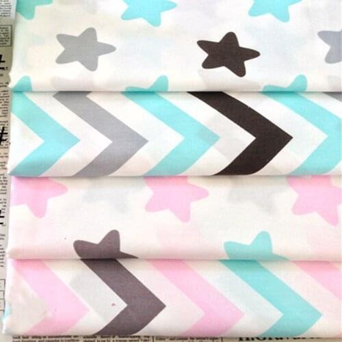 Graceful 50x40cm Blue Pink Fivestar & Zigzag Cotton Fabric Bundles For DIY Sewing