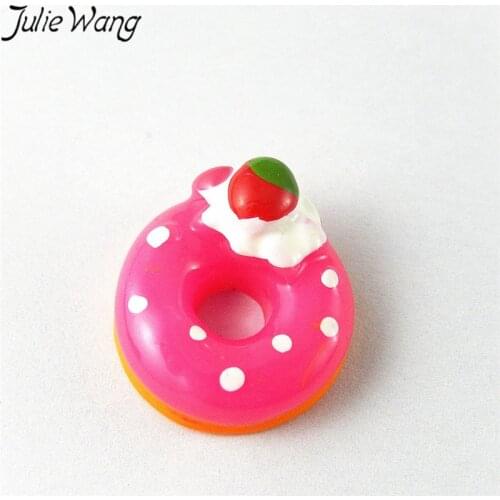 Julie Wang 10pcs/pack Resin Imitation Food Series Cherry Strawberry Peach Apple Cake Shape Jewelry Accessories For Party Prom