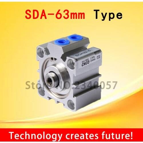 SDA 63mm Bore Type Compact Pneumatic Cylinder 5/10/15/20/25/30/35/40/45/50mm Stroke Aluminum Alloy Double Action Air Cylinder