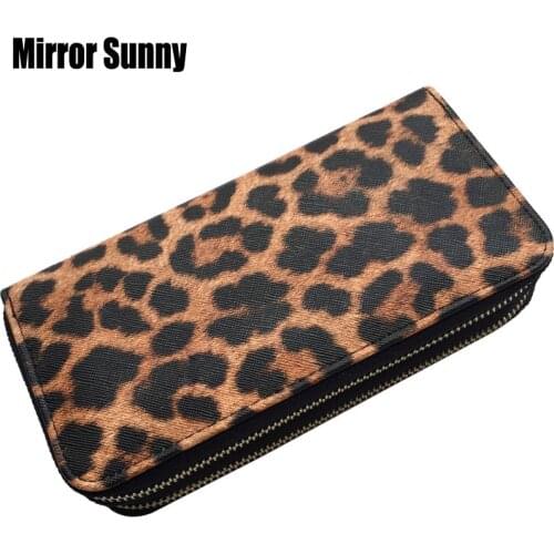 New Fashion Leopard Pattern Double Zipper Wallet For Women Leather Ladies Clutch Cellphone Bag Large Capacity Money Pocket Purse